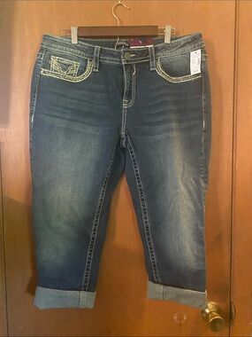 Vigoss Dark Blue Cropped Roll-Cuff Jeans